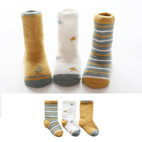 Autumn winter terry padded baby socks  THREE PAIRS